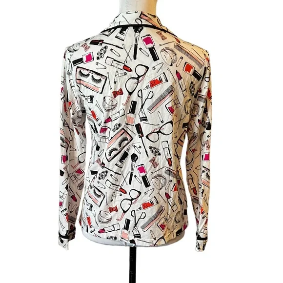 Kate Spade Dream A Little Dream Makeup Print Pajama Top Only Lightweight Flannel - Picture 3 of 8